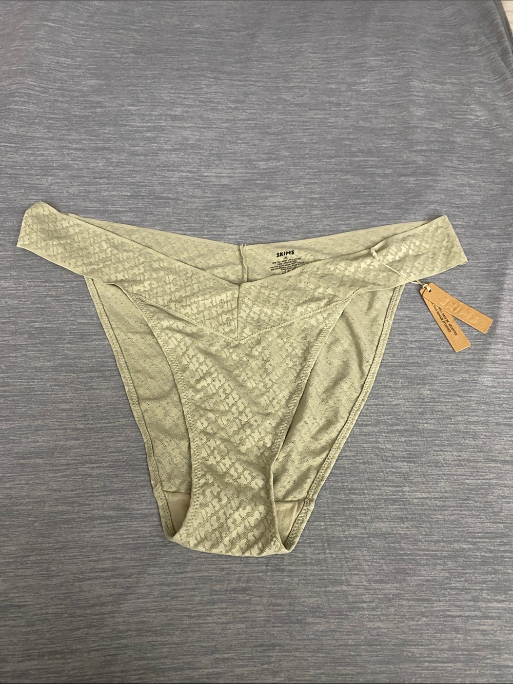 3/$30 SKIMS Sage Green Textured High-Cut Bikini Panty